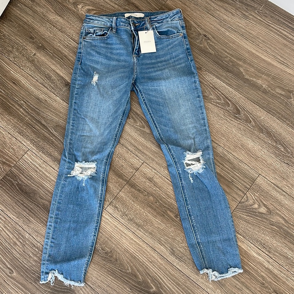 HIDDEN - Double Ripped Knee Skinny Jeans by HIDDEN
